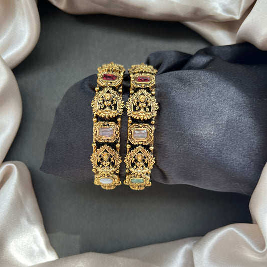 Gold look alike,Imitation jewelry,Bridal / party wear,Openable / antique / temple design,Artificial bangles
