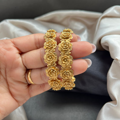 Traditional gold tone bangles with carved detailing imitation jewelry for weddings.Glossy gold look bangles in classic design  party wear imitation bangles for women