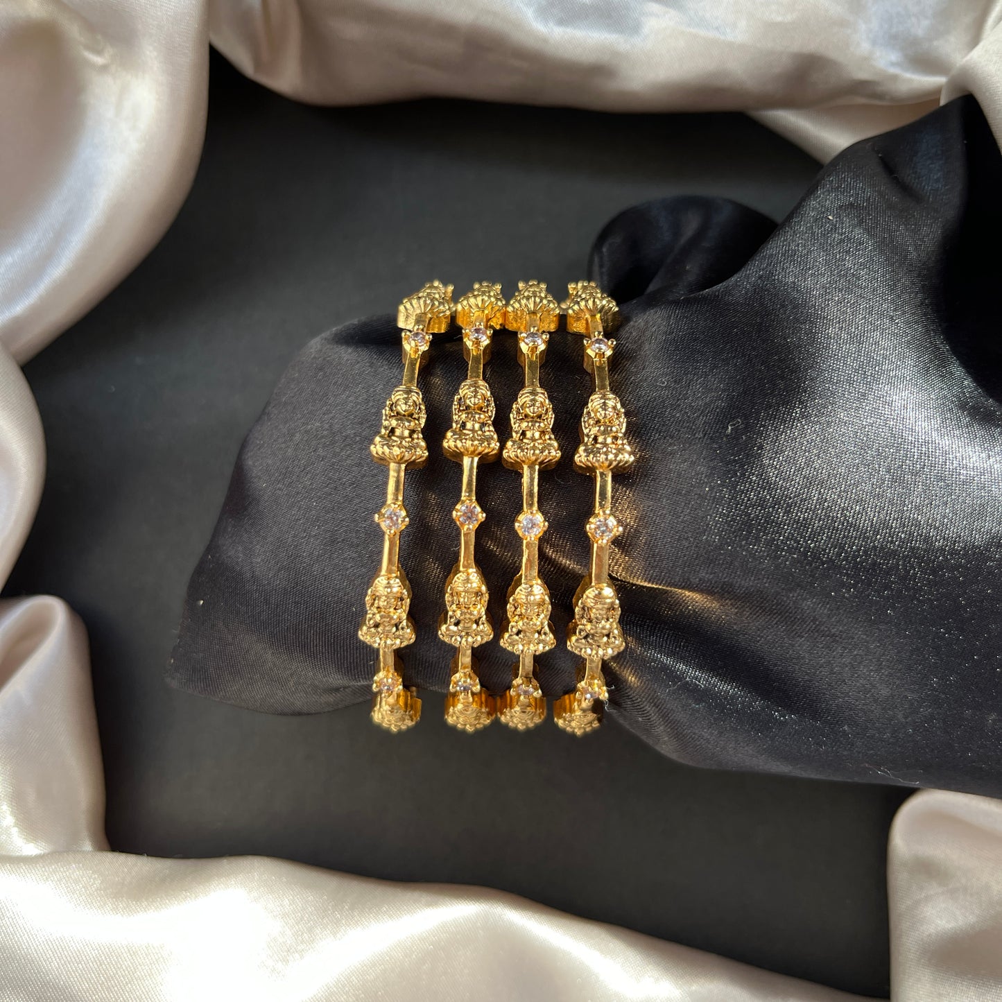 Traditional gold tone bangles with carved detailing imitation jewelry for weddings.Glossy gold look bangles in classic design  party wear imitation bangles for women