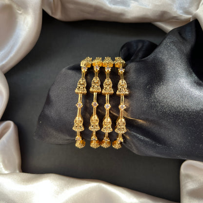 Traditional gold tone bangles with carved detailing imitation jewelry for weddings.Glossy gold look bangles in classic design  party wear imitation bangles for women