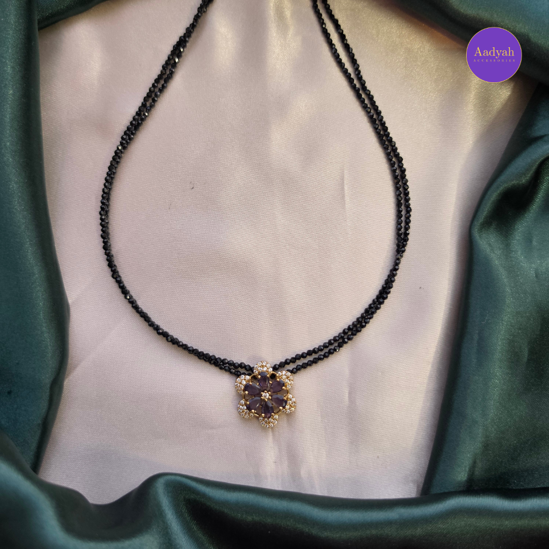 AD Purple Floral Crystal Mangalsutra