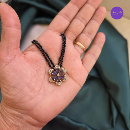 AD Purple Floral Crystal Mangalsutra