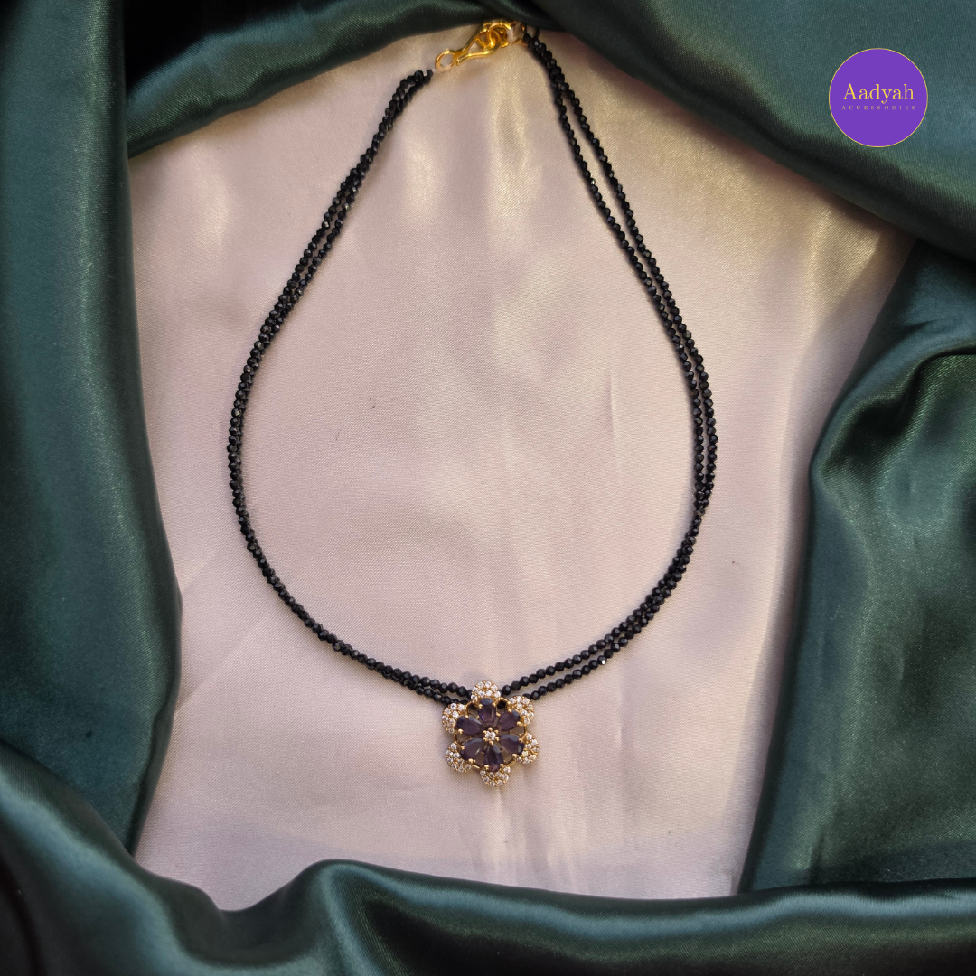 AD Purple Floral Crystal Mangalsutra