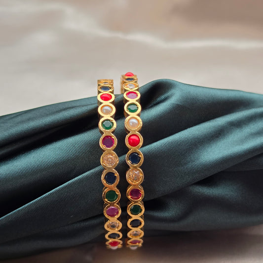 Navaratan Micro Plated Bangles - Set Of 2