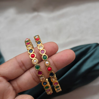 Navaratan Micro Plated Bangles - Set Of 2