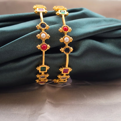 Navaratan Micro Plated Bangles - Set Of 2
