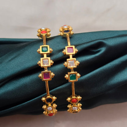 Navaratan Micro Plated Bangles - Set Of 2