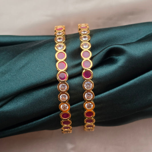 Pink & White Micro Plated Bangles - Set Of 2