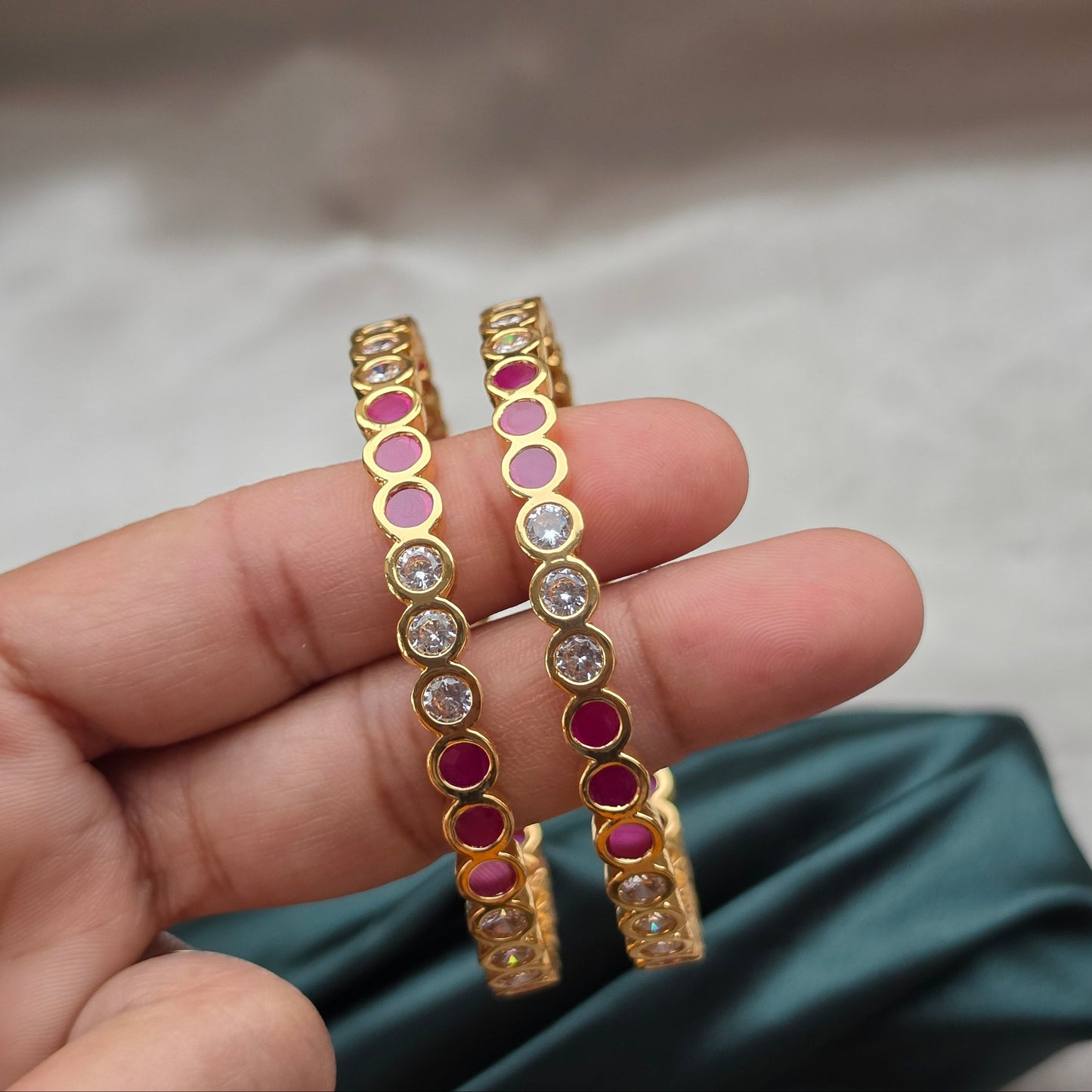 Pink & White Micro Plated Bangles - Set Of 2