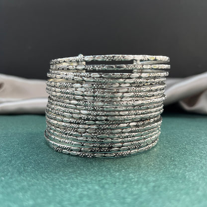 Oxidised German silver bangles – traditional openable bangle set for boho styling ,Bohemian style German silver look bangles – oxidised openable bangles for festive outfits
