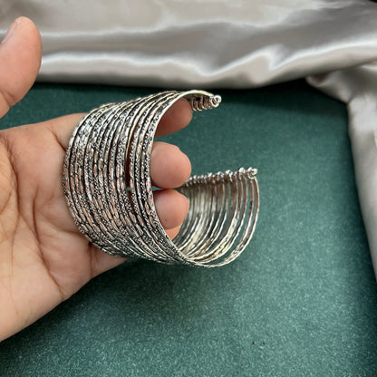 Oxidised German silver bangles – traditional openable bangle set for boho styling ,Bohemian style German silver look bangles – oxidised openable bangles for festive outfits