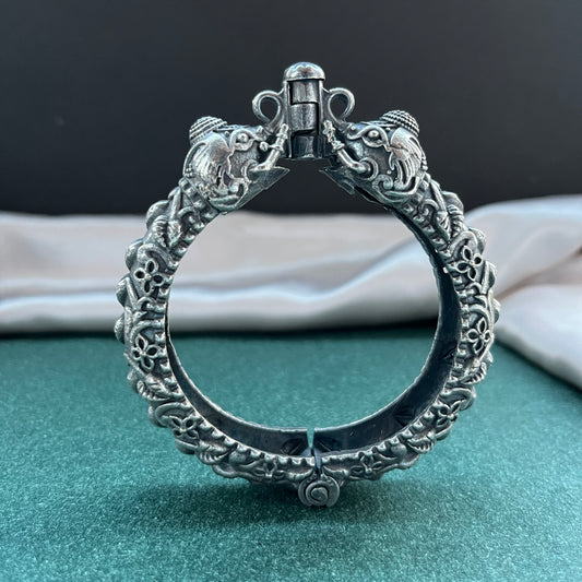 Oxidised German silver bangles – traditional openable bangle set for boho styling ,Bohemian style German silver look bangles – oxidised openable bangles for festive outfits