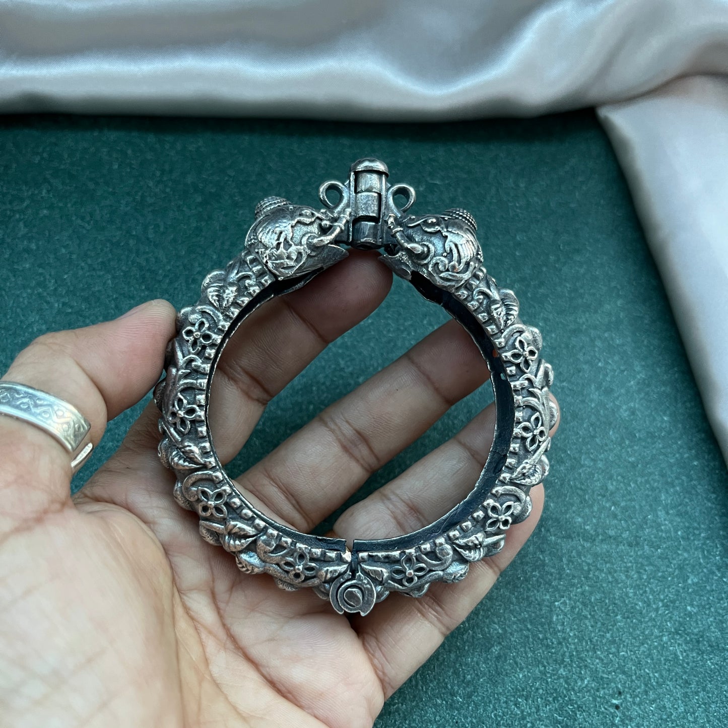 Oxidised German silver bangles – traditional openable bangle set for boho styling ,Bohemian style German silver look bangles – oxidised openable bangles for festive outfits
