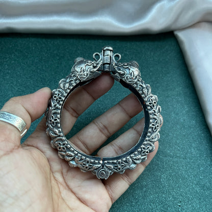 Oxidised German silver bangles – traditional openable bangle set for boho styling ,Bohemian style German silver look bangles – oxidised openable bangles for festive outfits