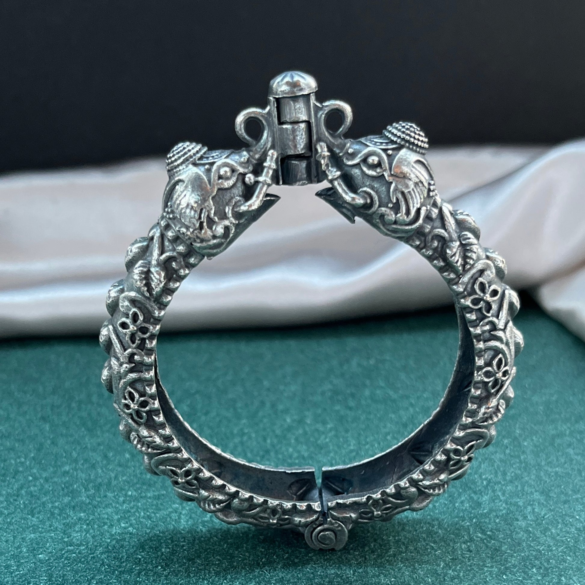 Oxidised German silver bangles – traditional openable bangle set for boho styling ,Bohemian style German silver look bangles – oxidised openable bangles for festive outfits