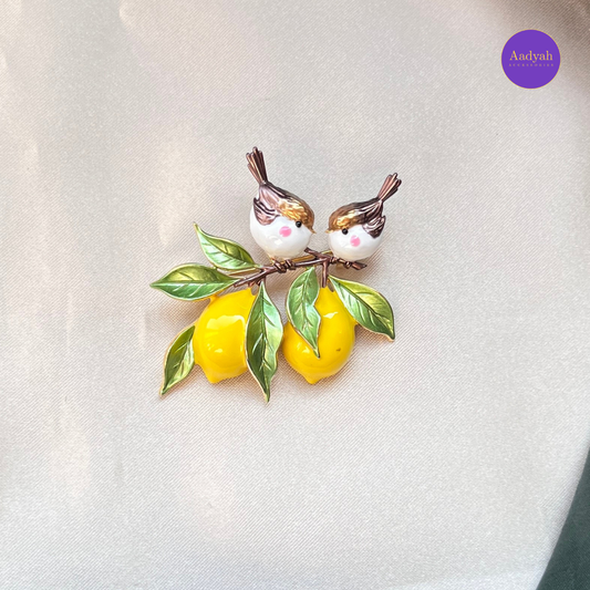 Bird & Lemon Brooch - White & Yellow