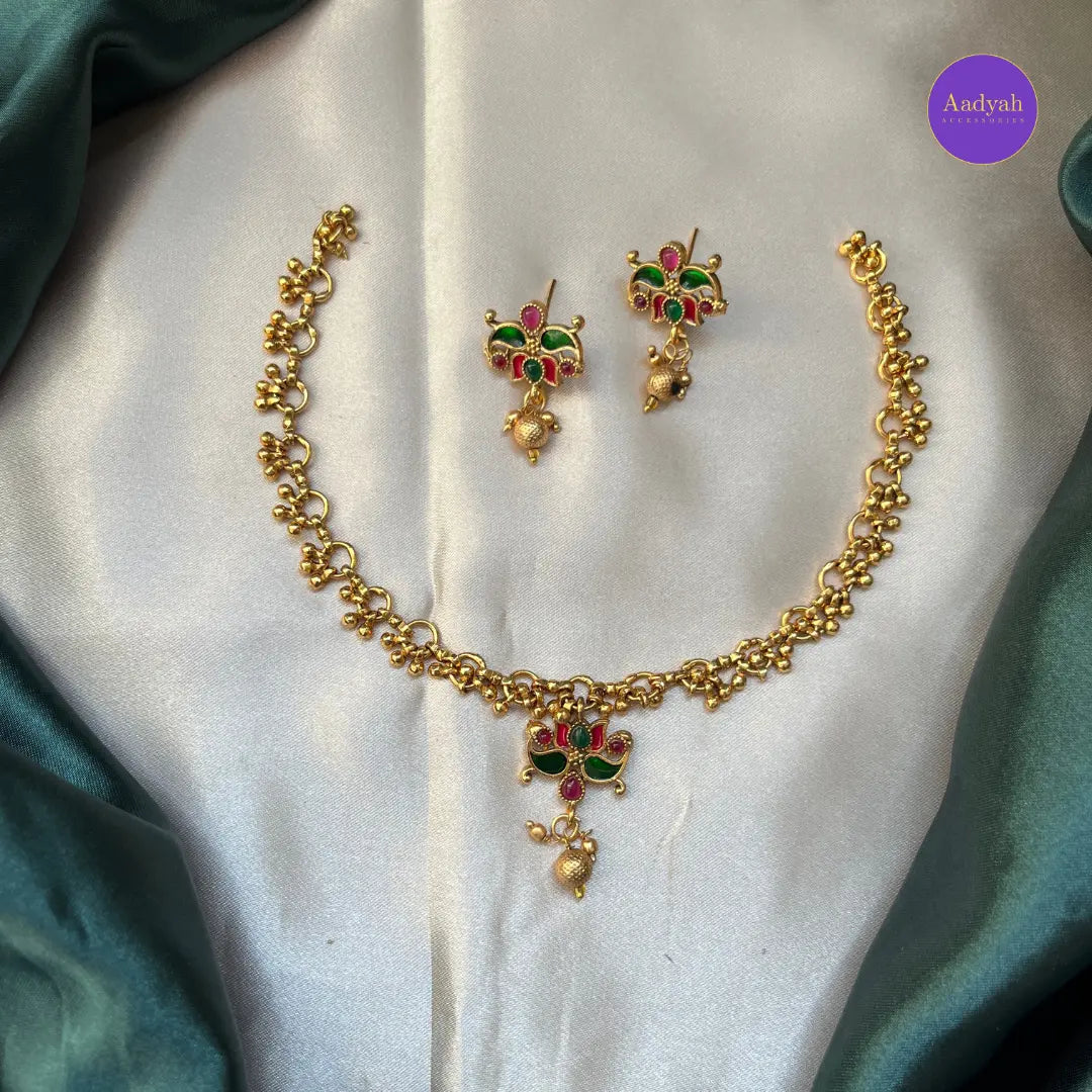 Budget Enamel Lotus Necklace Set - Gold with Enamel