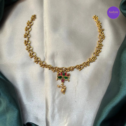 Budget Enamel Lotus Necklace Set - Gold with Enamel