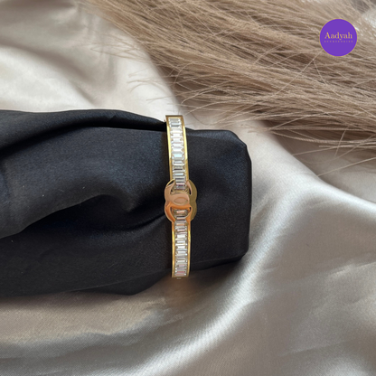 Anti-Tarnish White Stone Studded Korean Bangle - Small Size