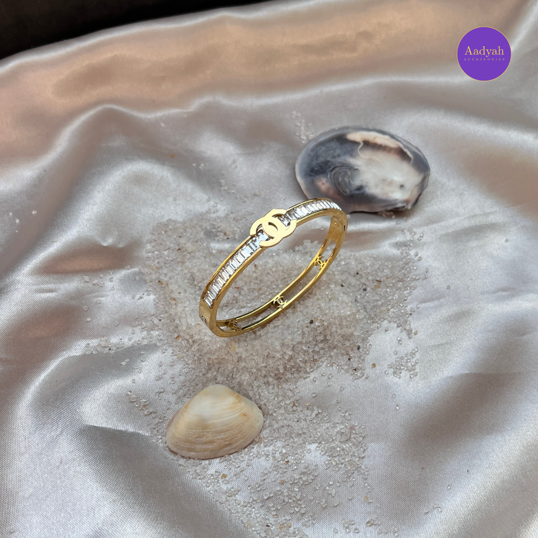 Anti-Tarnish White Stone Studded Korean Bangle - Small Size