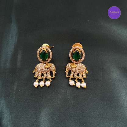 CZ Elephant Choker Set- Green