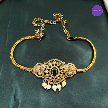 CZ Elephant Choker Set- Green