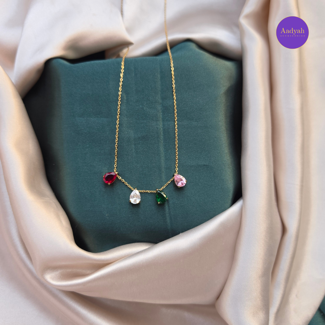 Changeable Stone Anti-Tarnish Pendant Chain - Gold