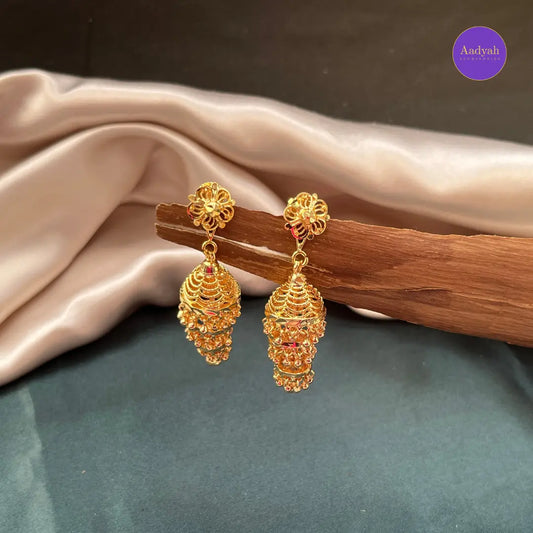 Classic 2-1 Screw Back Jhumkas - Gold