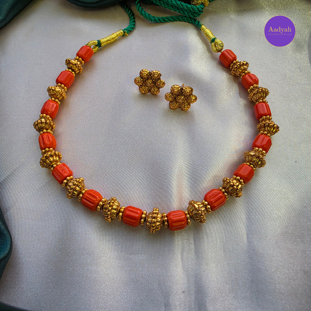 Coral Gold Necklace Set