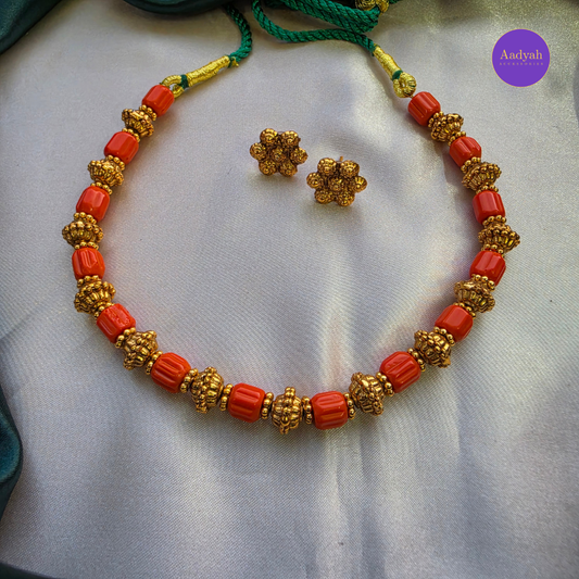 Coral Gold Necklace Set