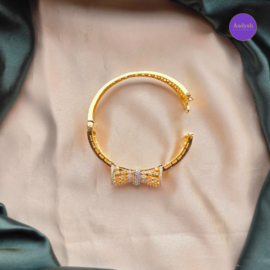 Designer Bow White Stone - Open Type Bangle