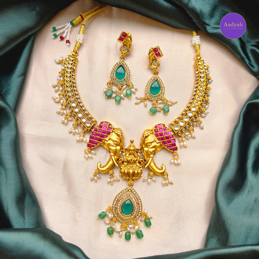Designer Elephant Temple Hasli/Kante Set - Multi