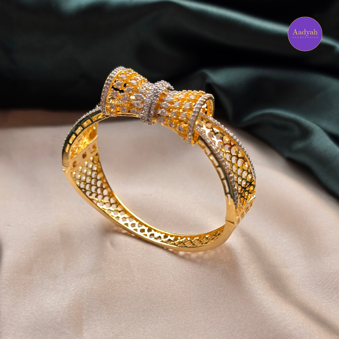 Designer Floral White Stone - Open Type Bangle