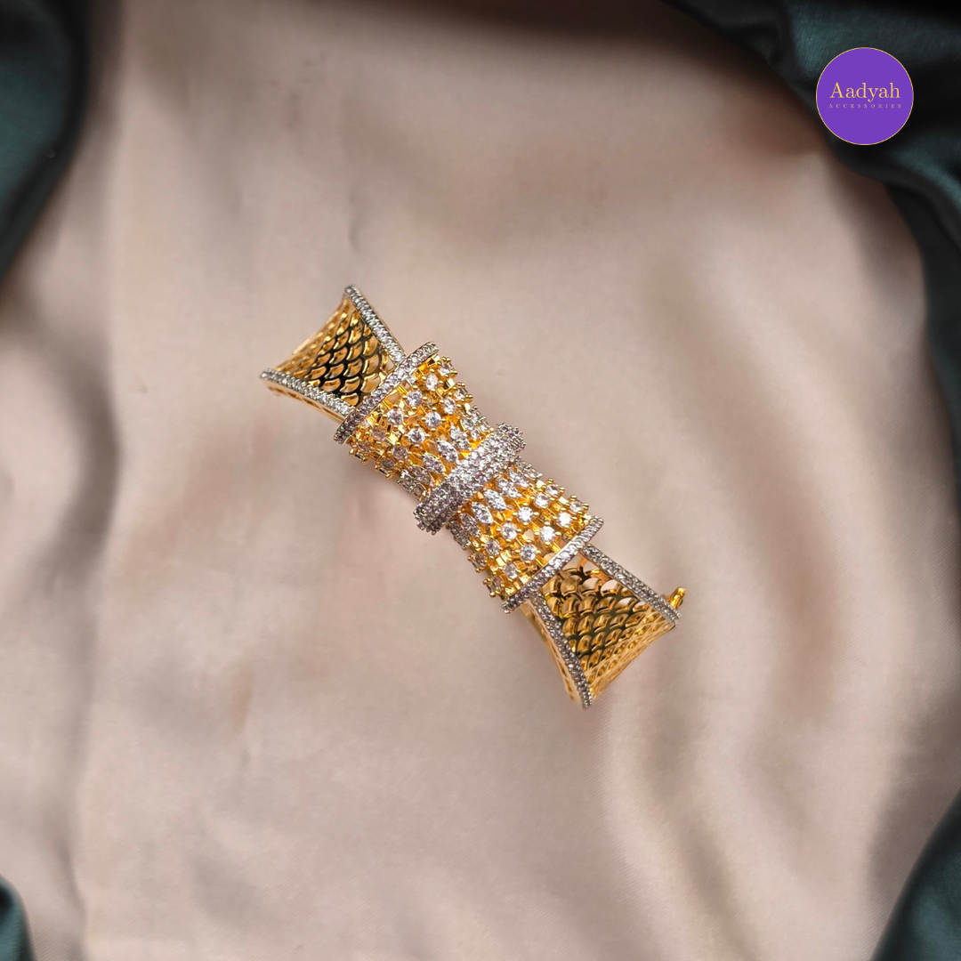 Designer Floral White Stone - Open Type Bangle