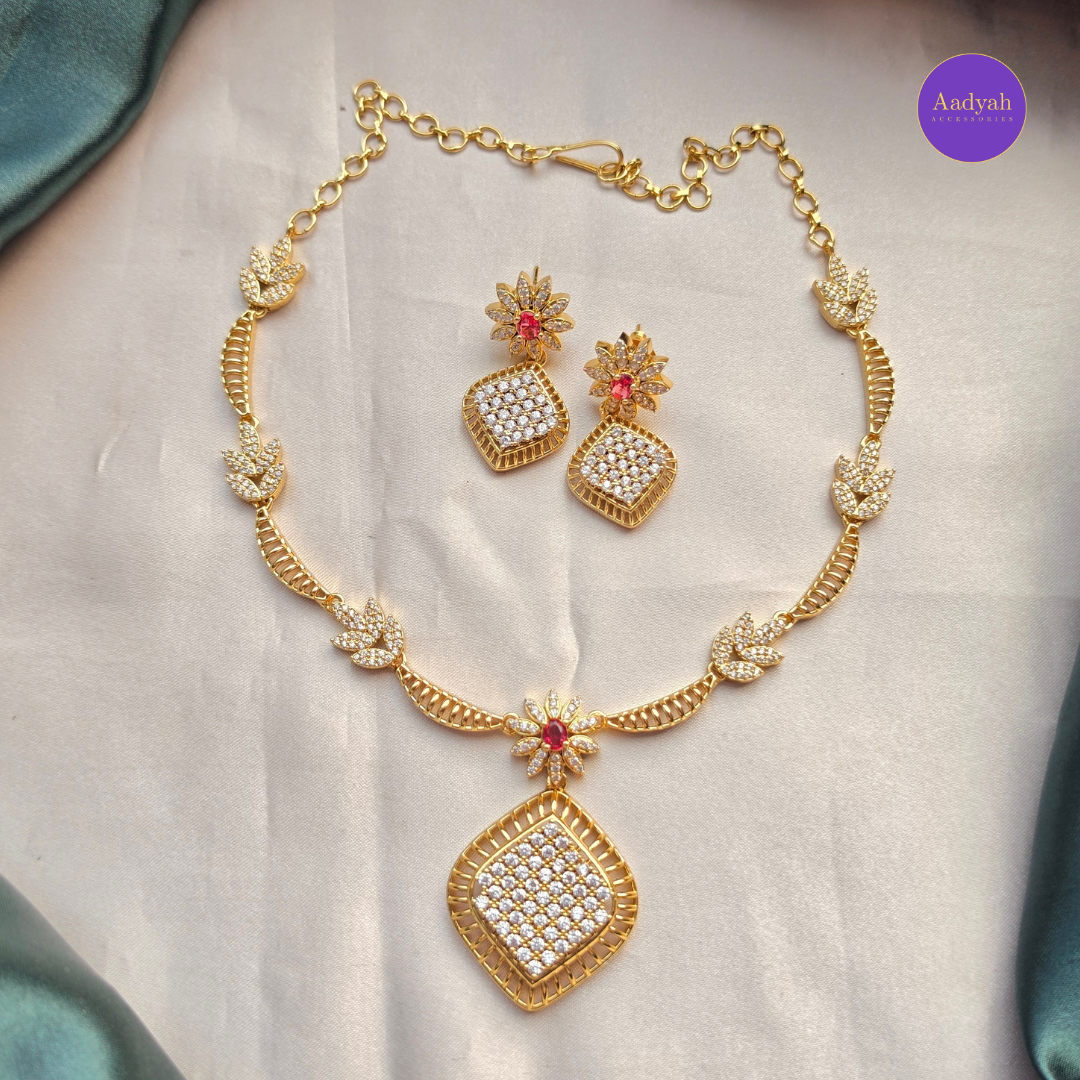 Designer Stone Necklace Set - White