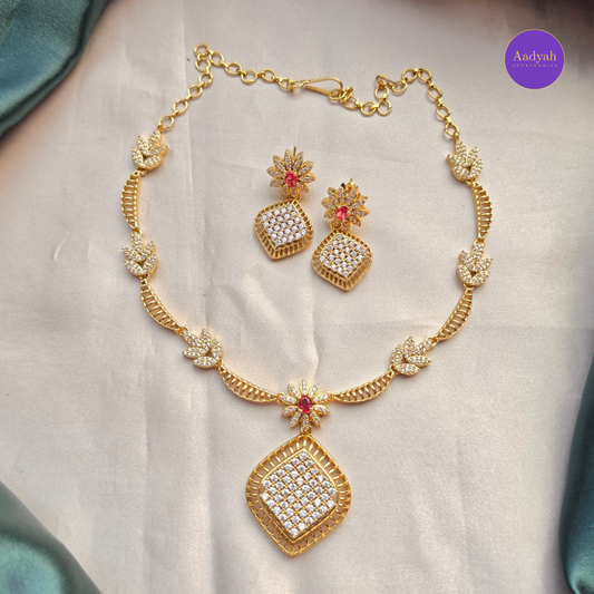 Designer Stone Necklace Set - White