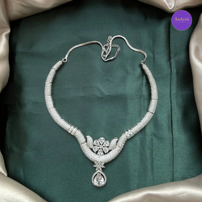 Diamond Look Necklace Set - White