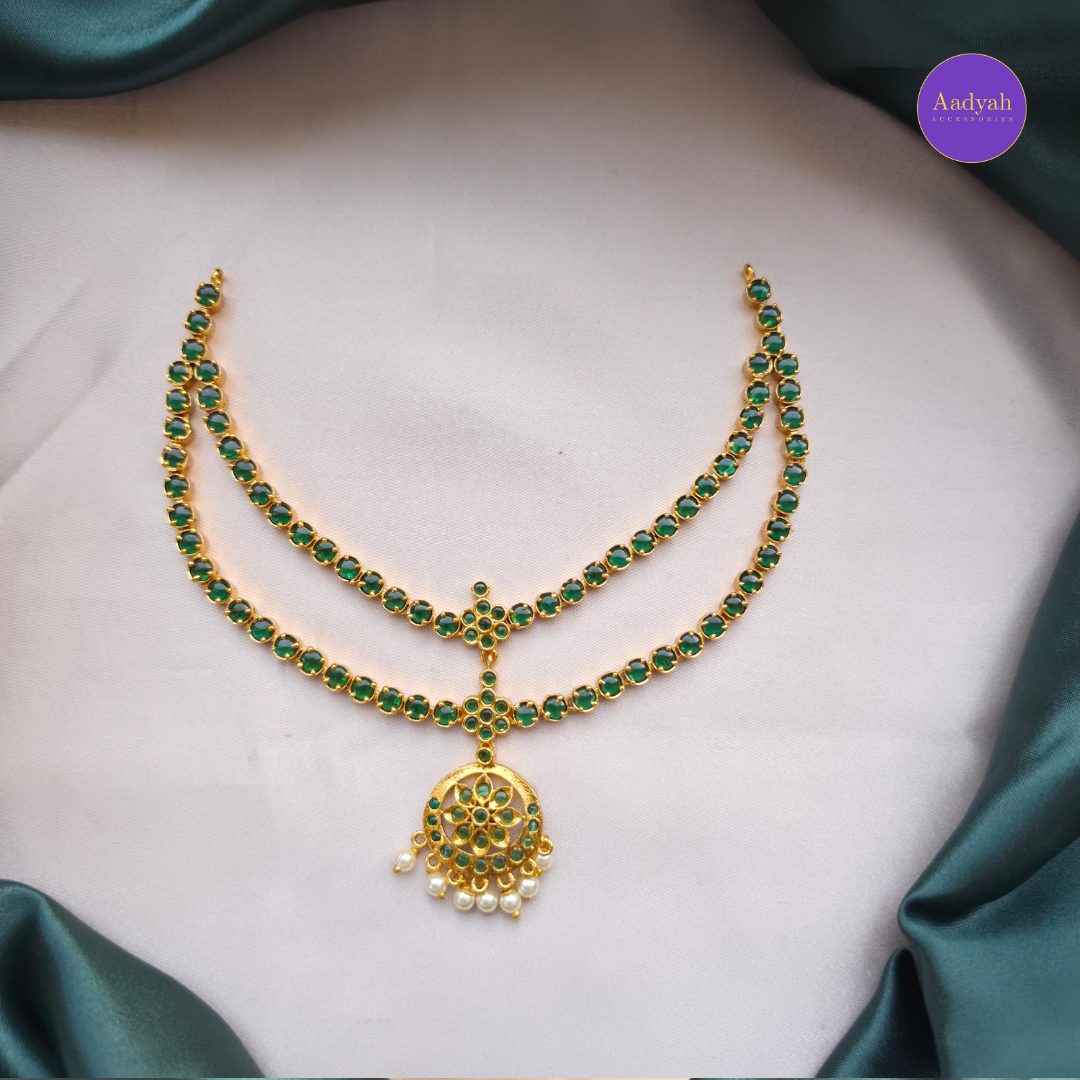 Dual Layer Designer Kemp Necklace Set - Green