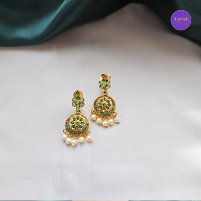 Dual Layer Designer Kemp Necklace Set - Green