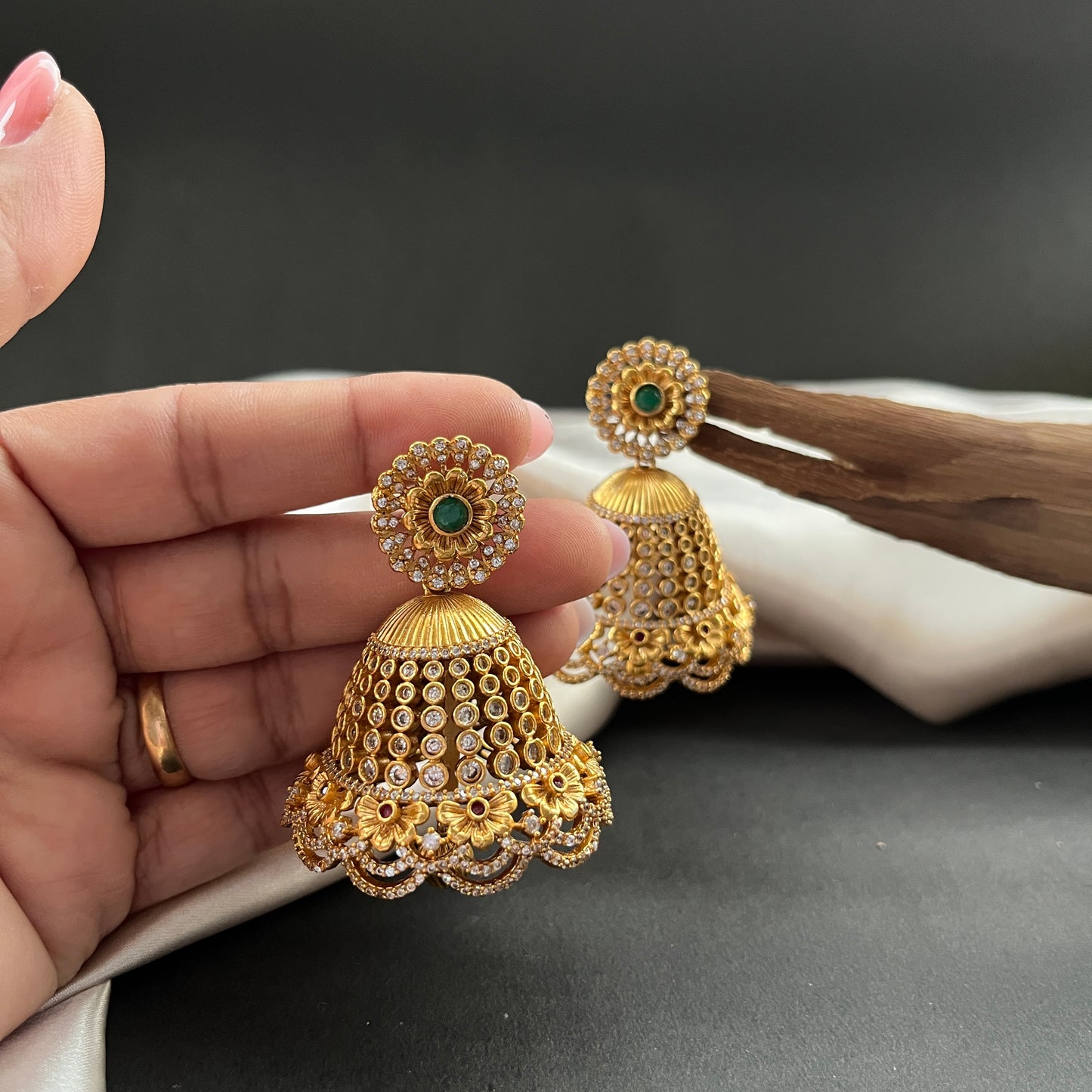 Emerald Jhumkas
