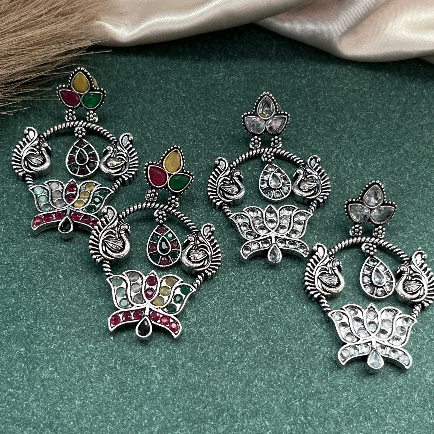 German silver look jhumka earrings oxidised finish with intricate temple design, perfect for festive wear,Vintage German silver look hoop earrings  boho inspired design for casual and traditional wear