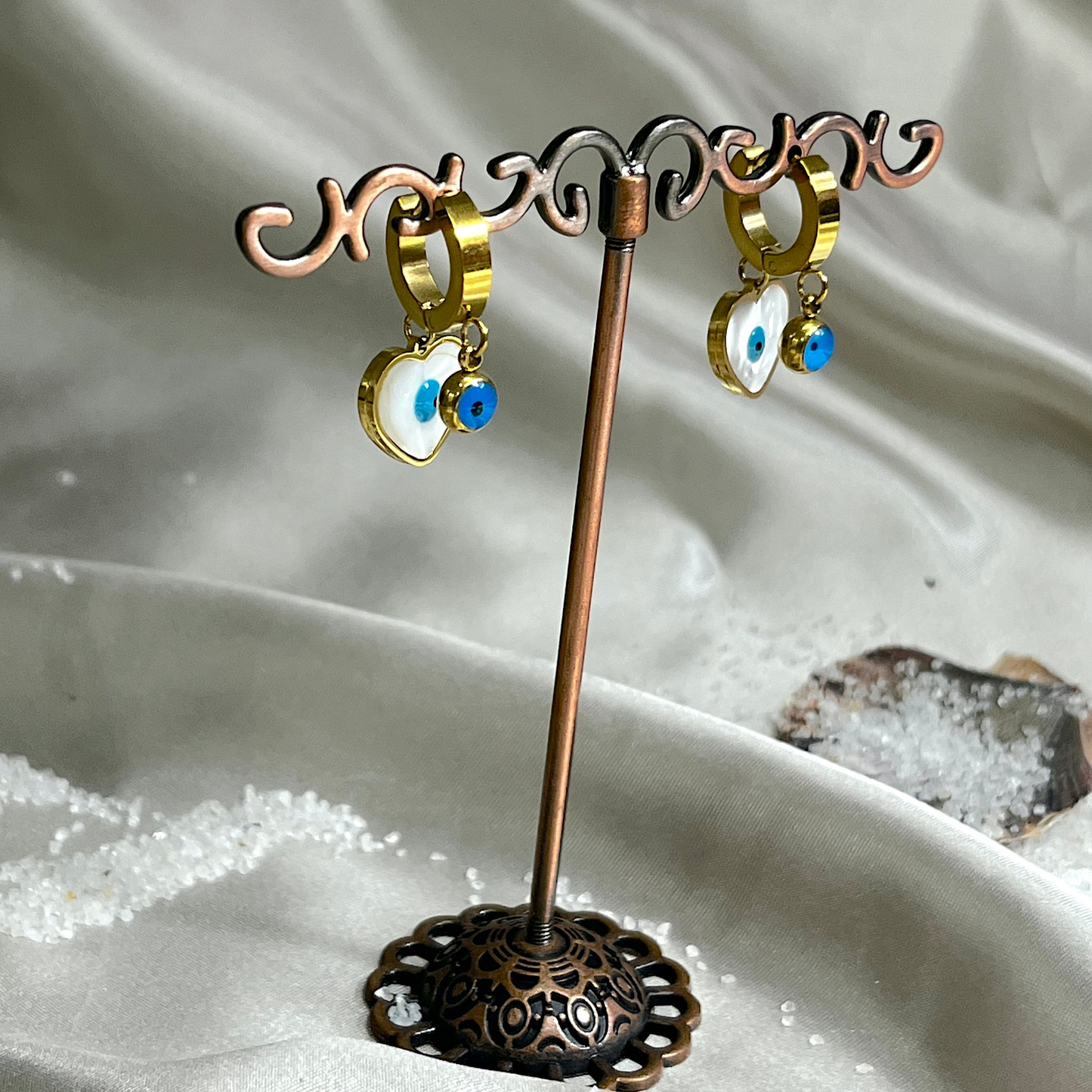 Heart Motif Evil Eye Earrings