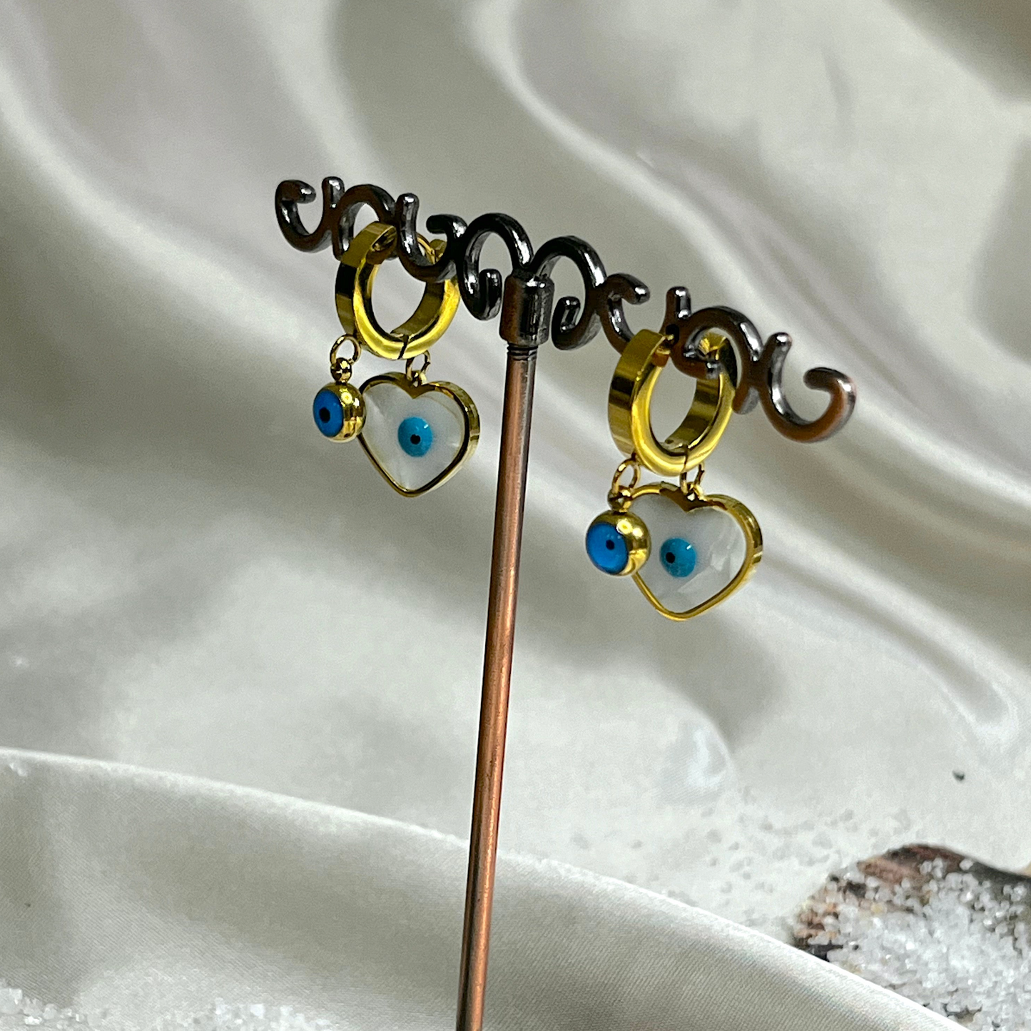 Heart Motif Evil Eye Earrings