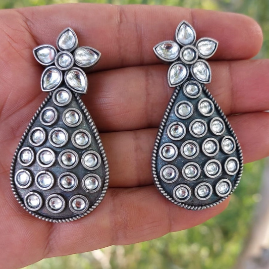 Stone Floral Oval Drop Earrings