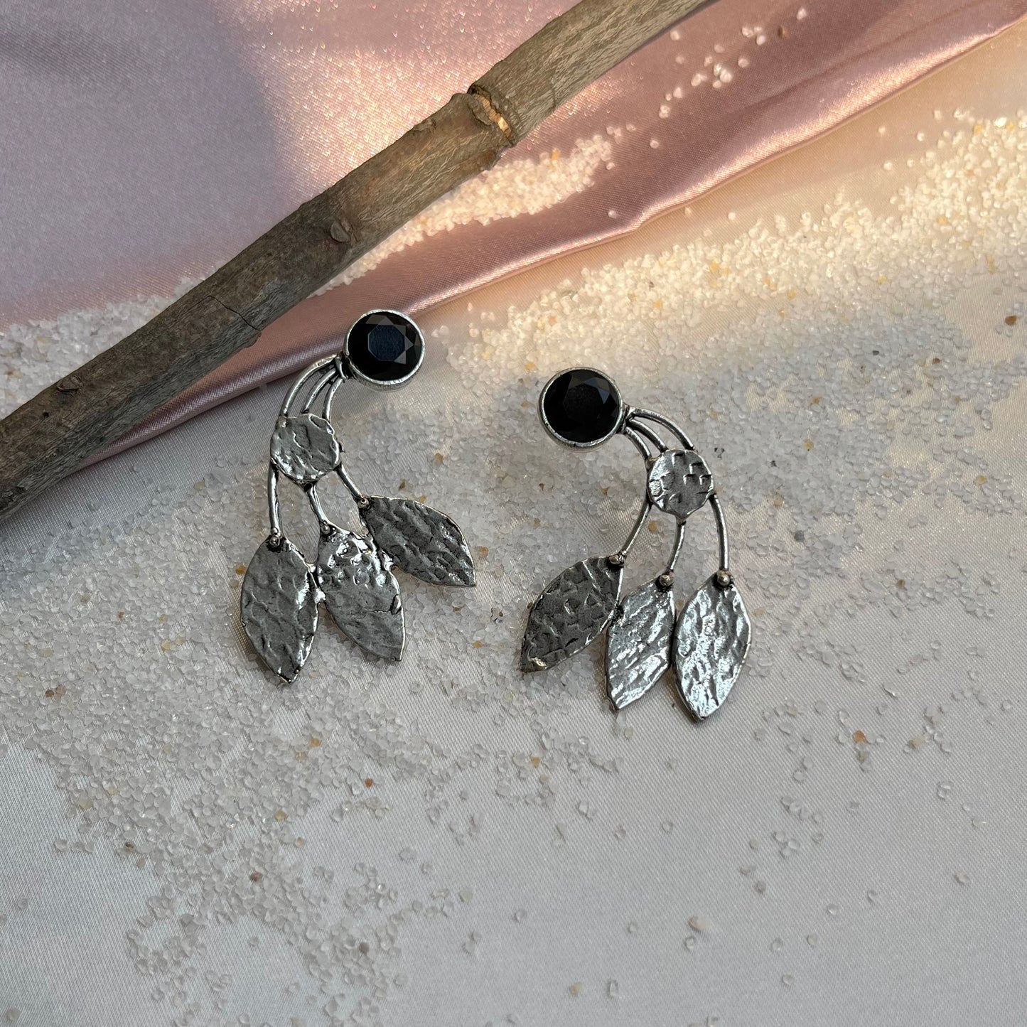 Black Stone Leaf Earrings
