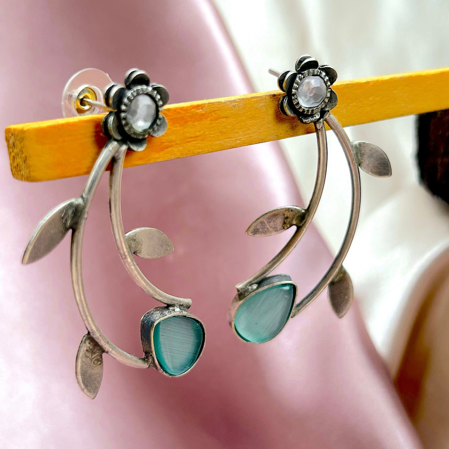 Teal Stone Petal Earrings
