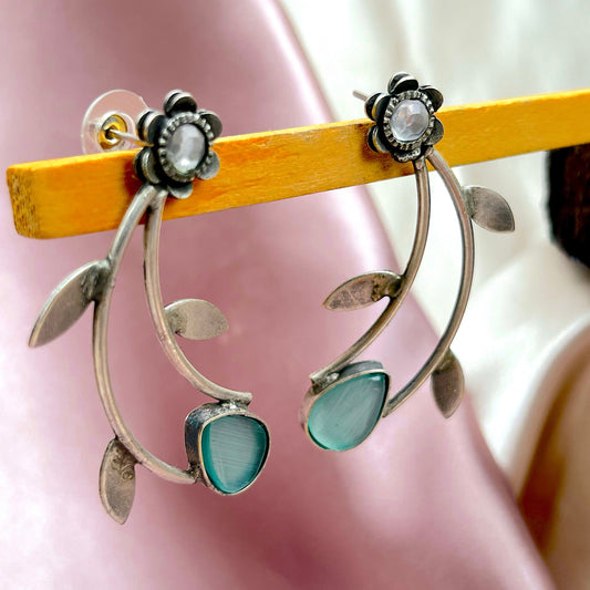 Teal Stone Petal Earrings