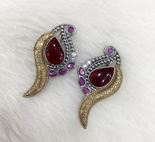 Ruby Stone Dual Tone Earrings