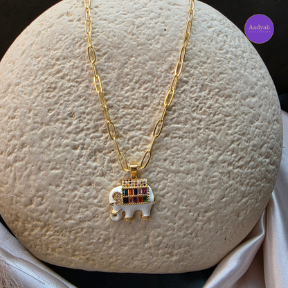 Elephant Anti Tanish Pendant Chain - Gold