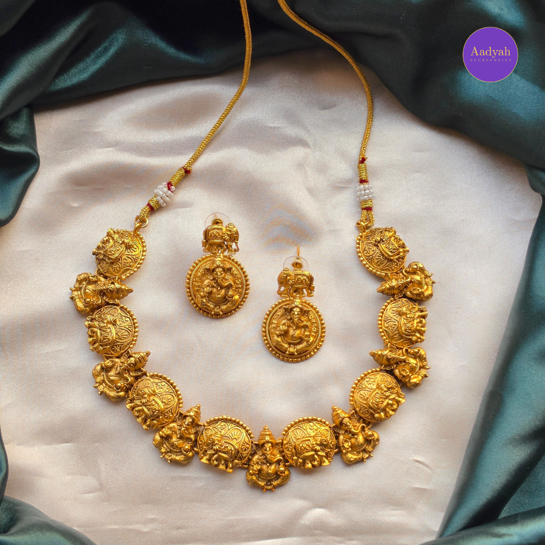 Elephant & Ganesha Motif Necklace Set - Short
